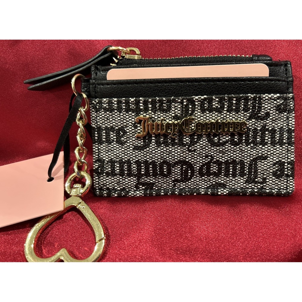 Juicy Couture Gothic Logo Heart Keychain Wallet Card Holder Black Gray Y2K Retro